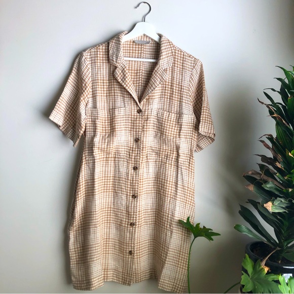 Everlane Linen Workwear Dress in Coffee Grid, Medium - Picture 2 of 3